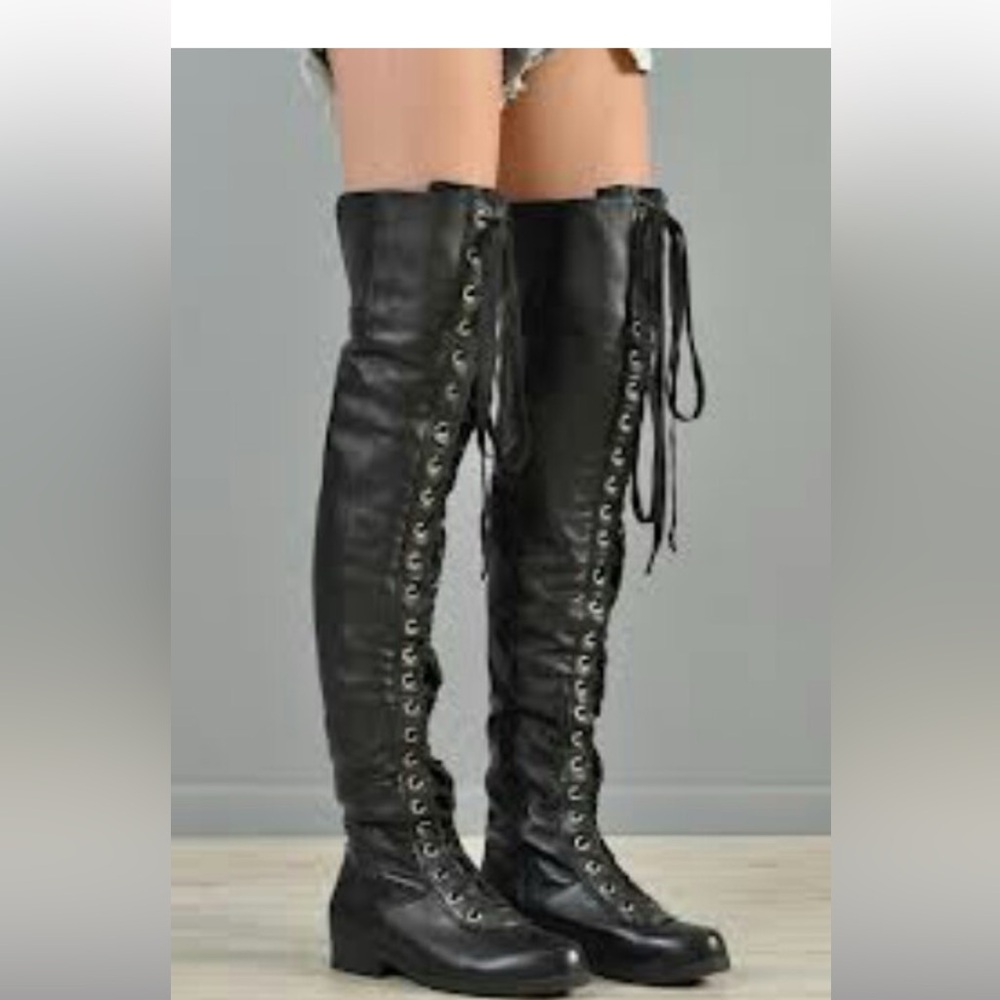 Sam Edelman Dixie Black Lace-Up over the knee Boots 8